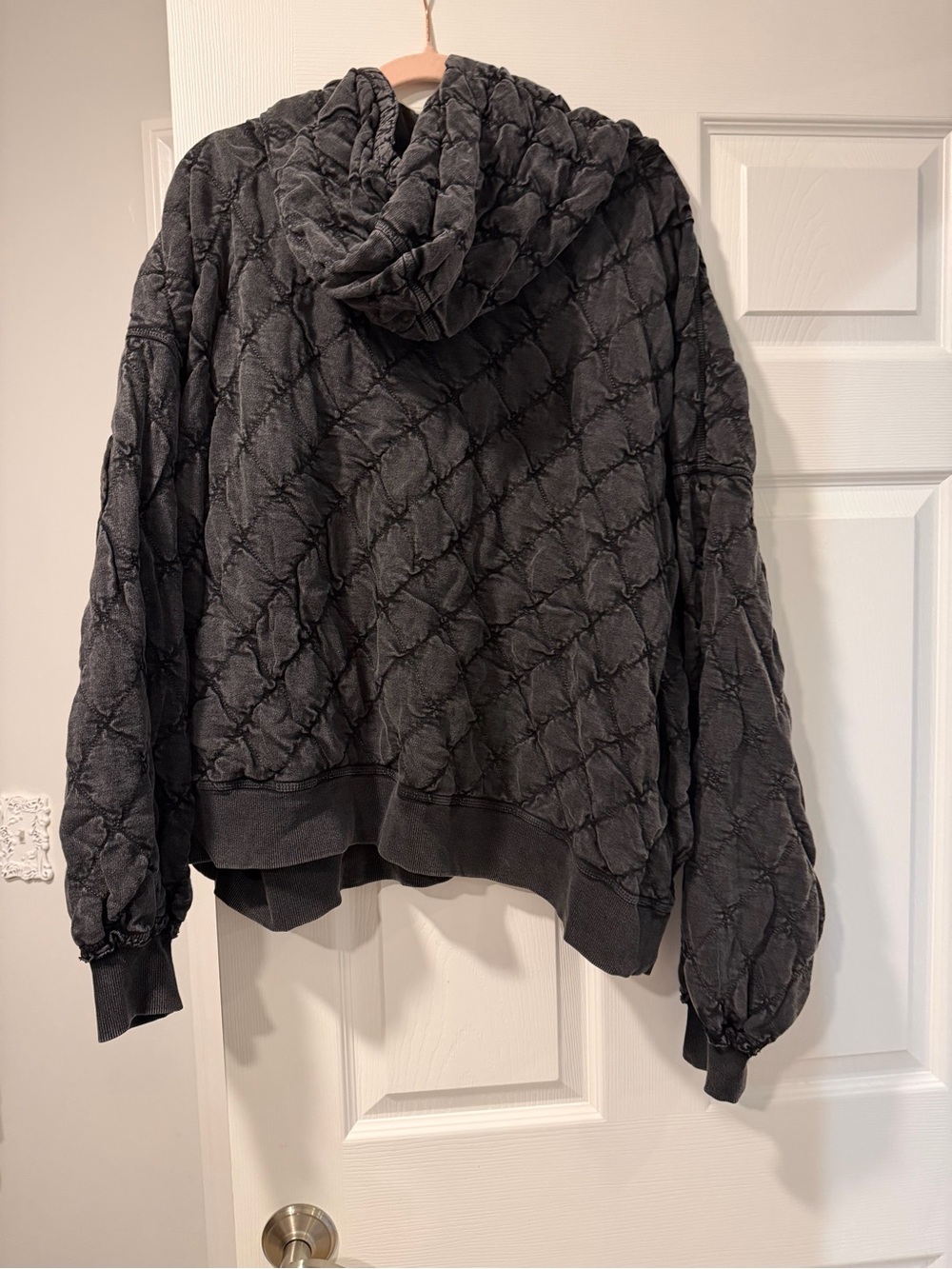 Free People Quilted Hooded Half-Zip Pullover - Charcoal Gray - Picture 4 of 5